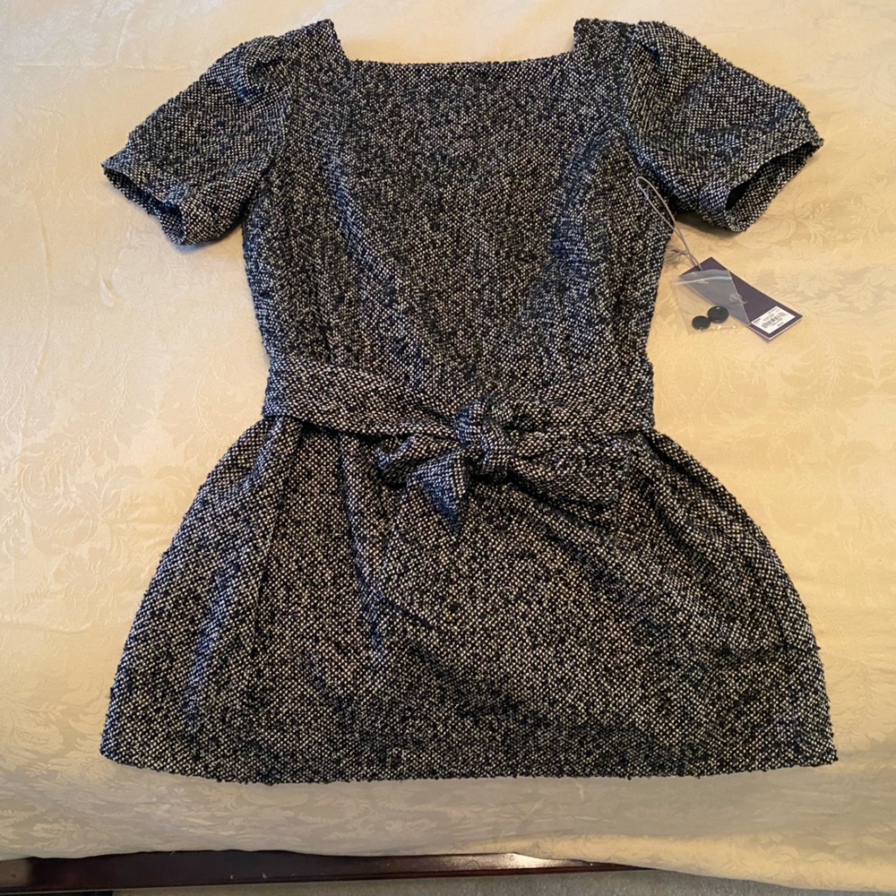 J Lo Black and Cream Wool Tweed Top